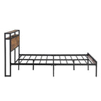 Lordear Queen Size Metal Platform Bed Frame with Wooden Headboard and Footboard with USB LINER