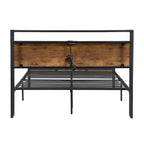 Lordear Queen Size Metal Platform Bed Frame with Wooden Headboard and Footboard with USB LINER