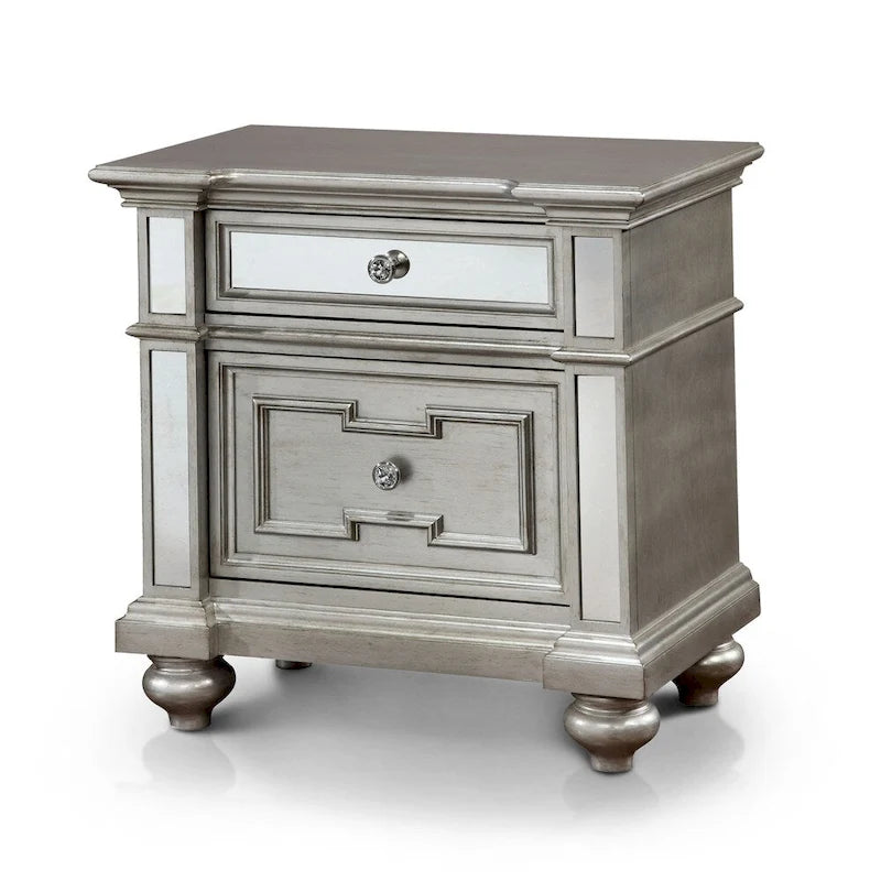 Table de chevet à 2 tiroirs en bois argenté Eaen Glam de Furniture of America