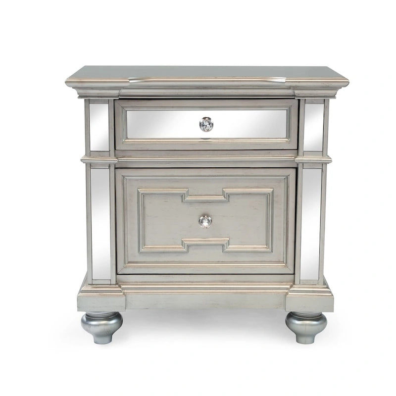 Table de chevet à 2 tiroirs en bois argenté Eaen Glam de Furniture of America