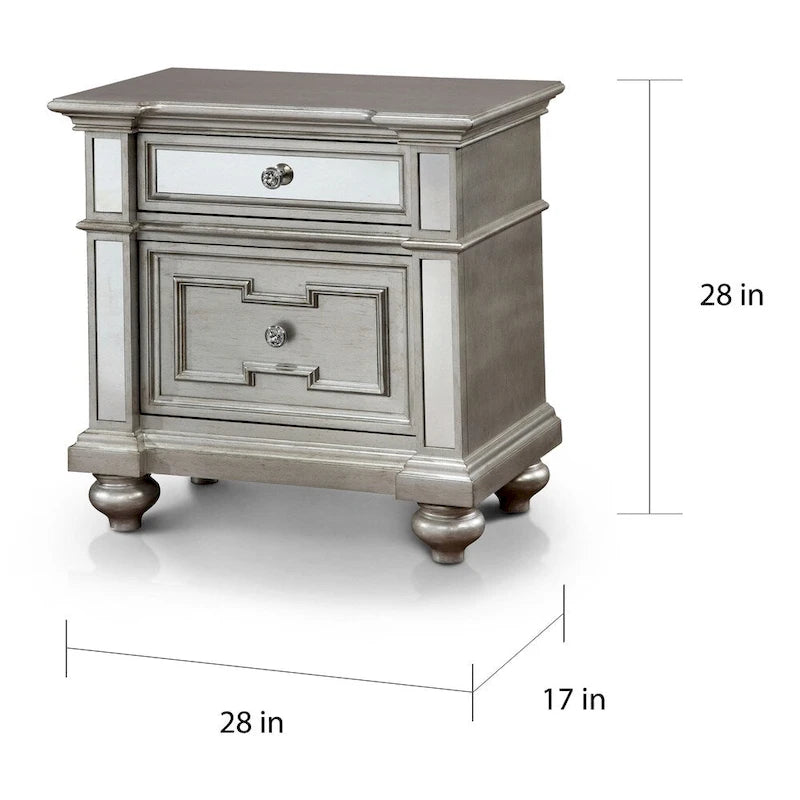 Table de chevet à 2 tiroirs en bois argenté Eaen Glam de Furniture of America