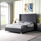 King Velvet Upholstered Bed with Deep Button Tufting