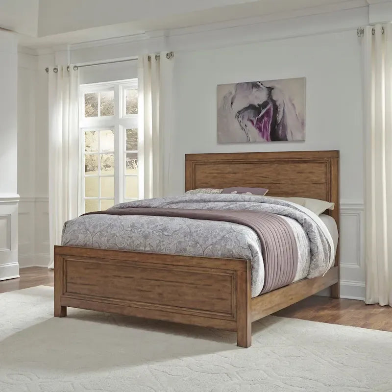 Lit queen en bois de finition caramel Wallace de Carbon Loft