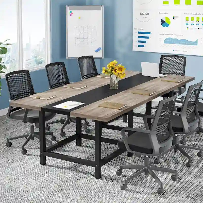 Table de conférence de 2 m (6,5 pi), rectangulaire, 78,74 po L x 39,2 po l x 29,52 po H, 2 pièces séparées - 78,74 po L x 39,2 po l x 29,52 po H
