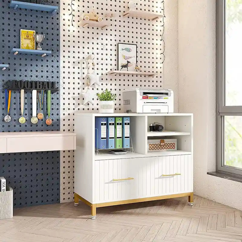 Wood Lateral File Cabinet with Drawer for Letter or A4 Size Files