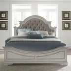 Antique White Upholstered Panel Bed with Tufted Chenille - Multiple Sizes