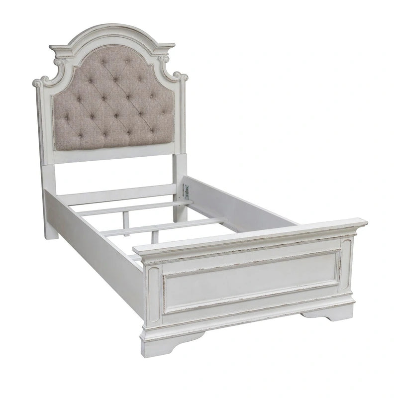 Antique White Upholstered Panel Bed with Tufted Chenille - Multiple Sizes