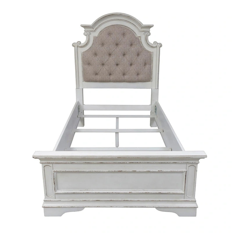 Antique White Upholstered Panel Bed with Tufted Chenille - Multiple Sizes