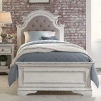 Antique White Upholstered Panel Bed with Tufted Chenille - Multiple Sizes