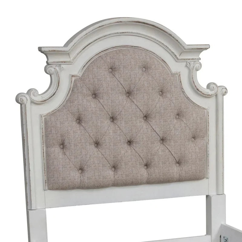 Antique White Upholstered Panel Bed with Tufted Chenille - Multiple Sizes