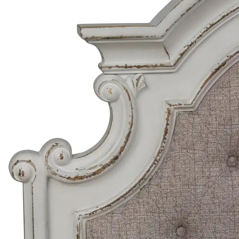 Antique White Upholstered Panel Bed with Tufted Chenille - Multiple Sizes