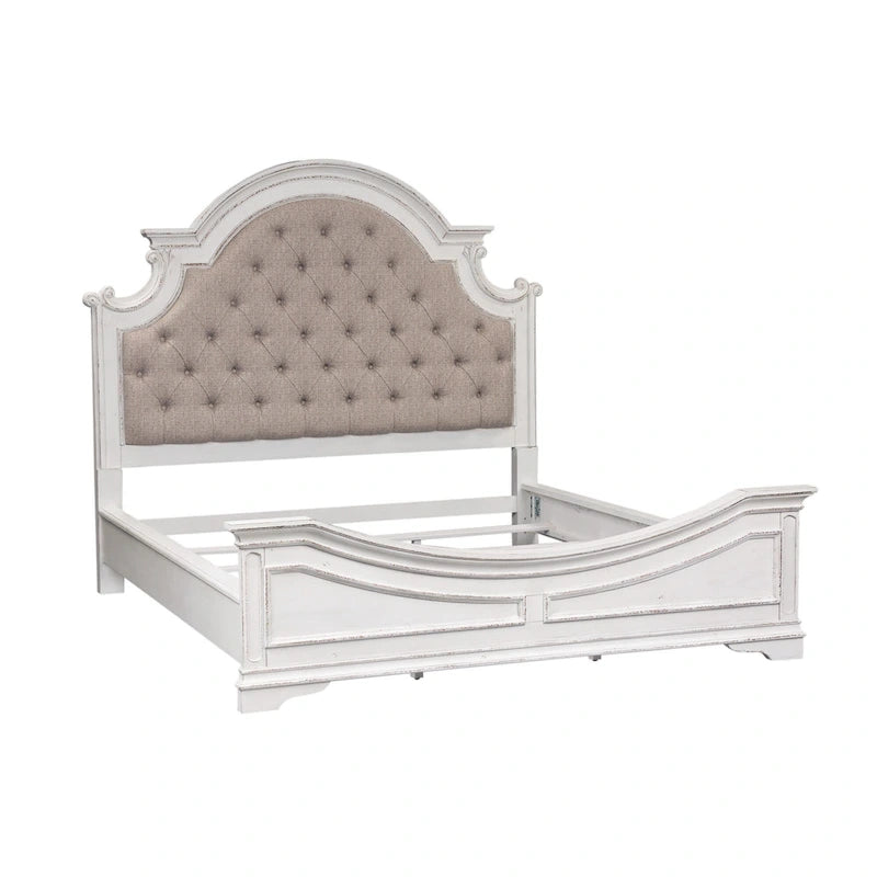 Antique White Upholstered Panel Bed with Tufted Chenille - Multiple Sizes