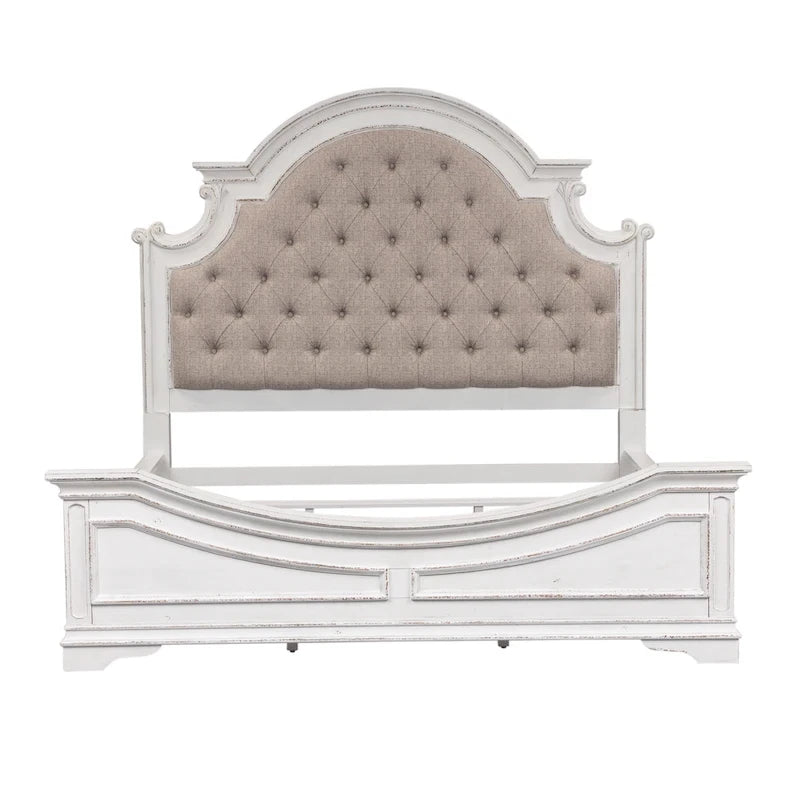 Antique White Upholstered Panel Bed with Tufted Chenille - Multiple Sizes