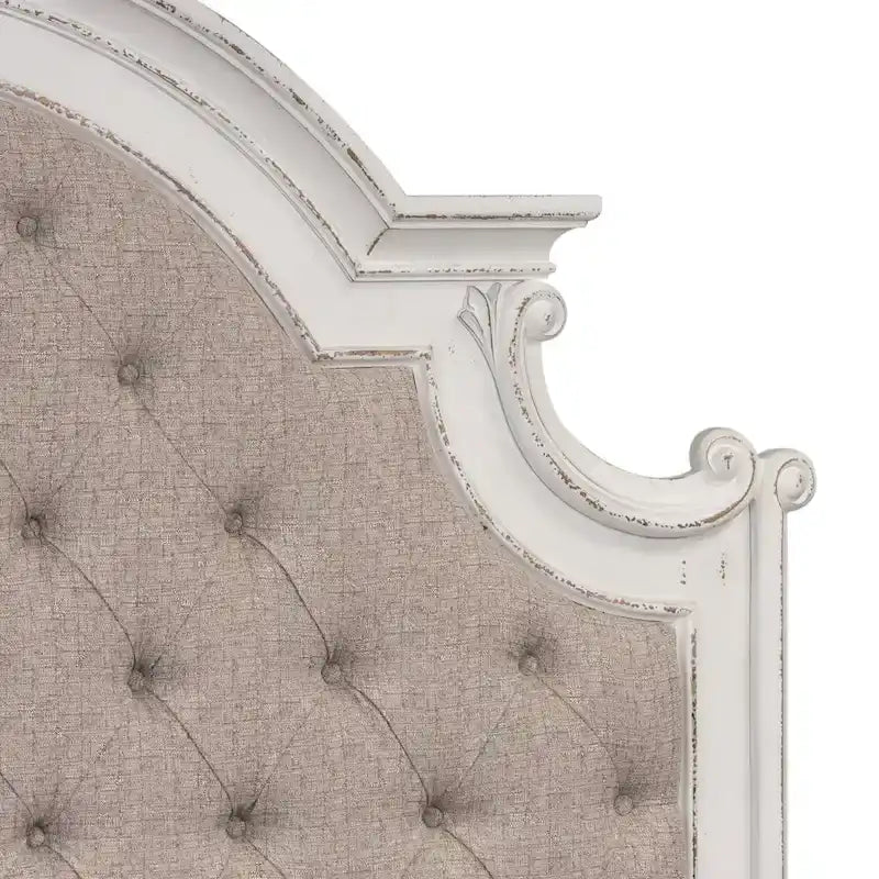 Antique White Upholstered Panel Bed with Tufted Chenille - Multiple Sizes