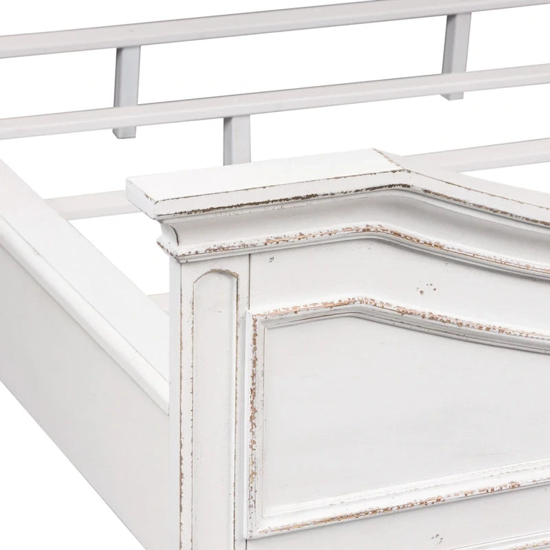 Antique White Upholstered Panel Bed with Tufted Chenille - Multiple Sizes
