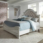 Antique White Upholstered Panel Bed with Tufted Chenille - Multiple Sizes