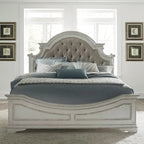 Antique White Upholstered Panel Bed with Tufted Chenille - Multiple Sizes
