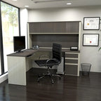 Bestar Prestige Plus L-shaped Workstation Desk with Hutch