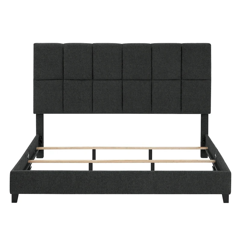 Bridgevine Home Tall Granite Dark Grey Square Headboard Upholstered Platform Bed