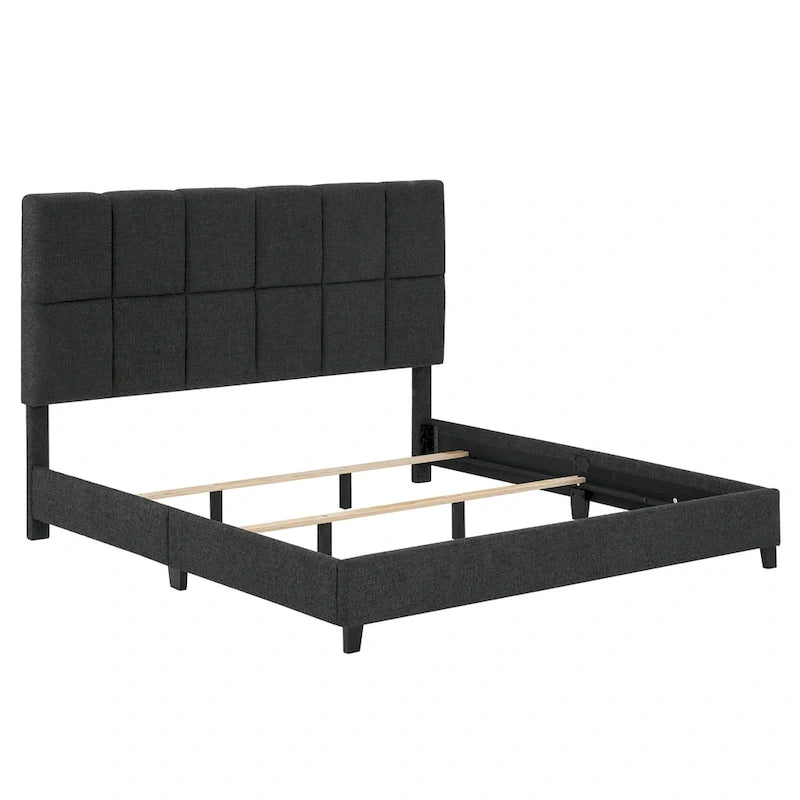 Bridgevine Home Tall Granite Dark Grey Square Headboard Upholstered Platform Bed