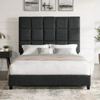 Bridgevine Home Tall Granite Dark Grey Square Headboard Upholstered Platform Bed