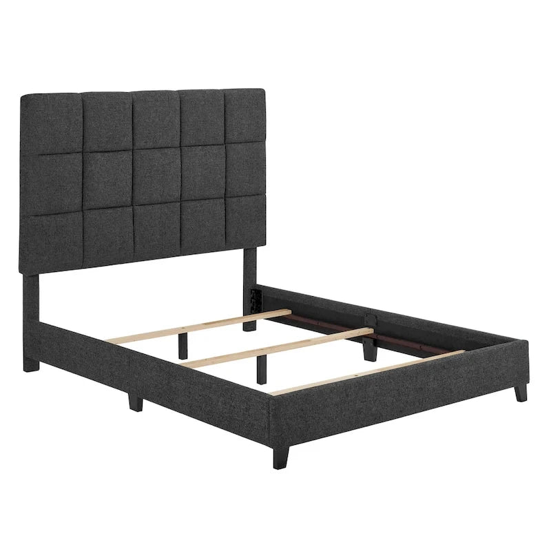 Bridgevine Home Tall Granite Dark Grey Square Headboard Upholstered Platform Bed