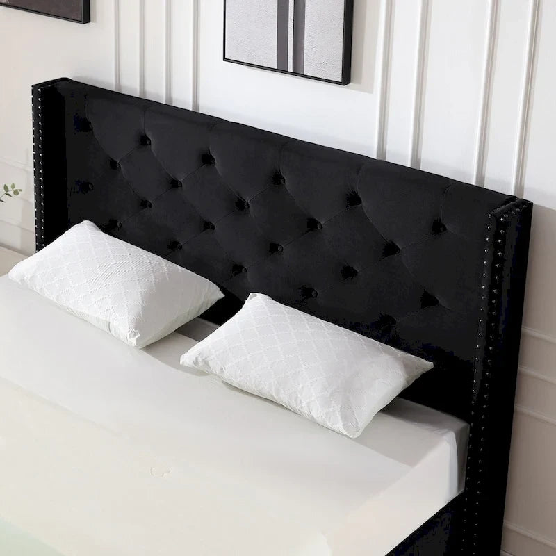 Morden Fort King Size Velvet Upholstered Platform Bed Frame with 6 inches Metal Legs