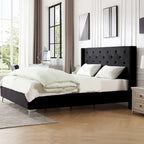 Morden Fort King Size Velvet Upholstered Platform Bed Frame with 6 inches Metal Legs