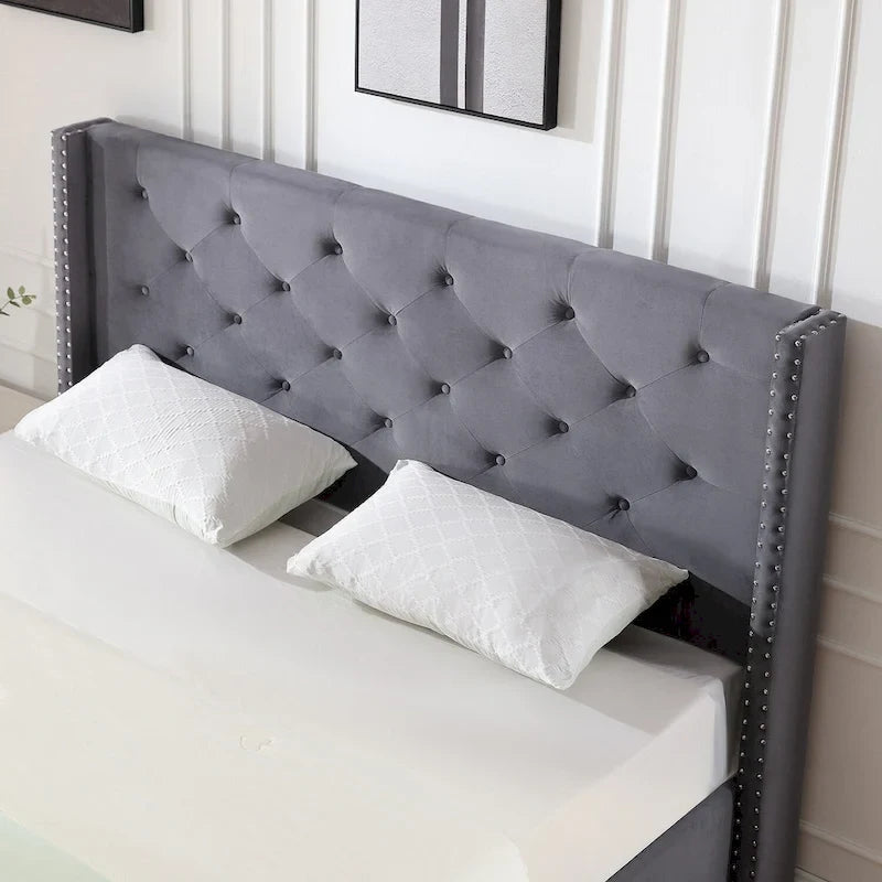 Morden Fort King Size Velvet Upholstered Platform Bed Frame with 6 inches Metal Legs