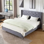 Morden Fort King Size Velvet Upholstered Platform Bed Frame with 6 inches Metal Legs