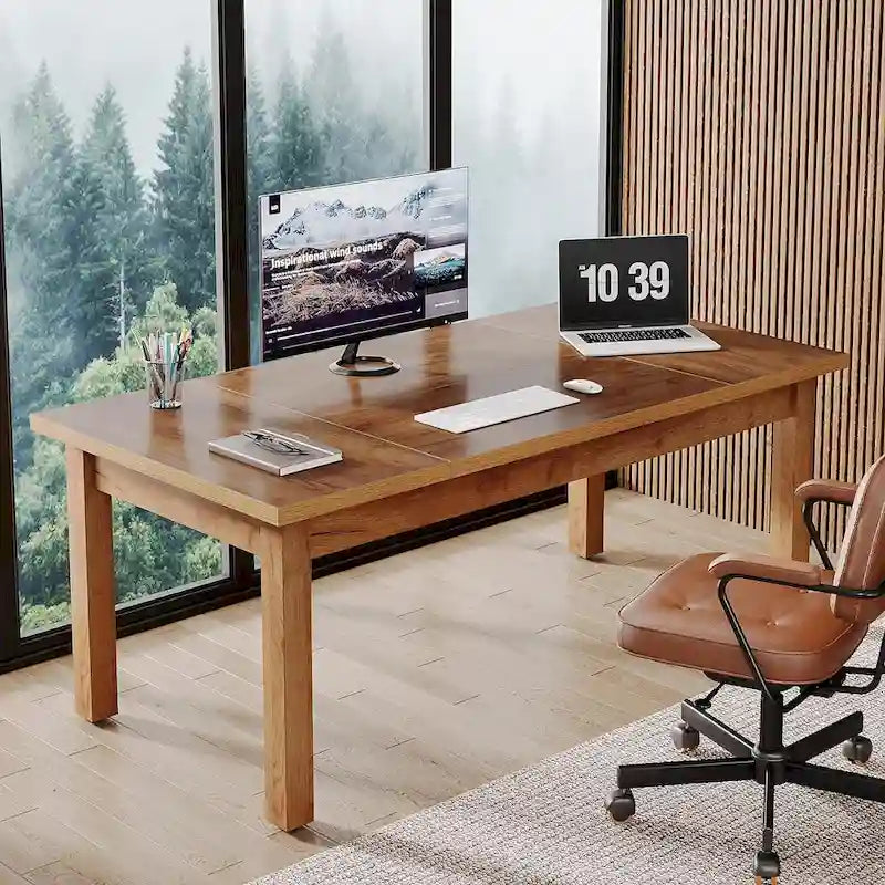 Wood Finish Executive Desk - 71 Inch - For 1-2 People