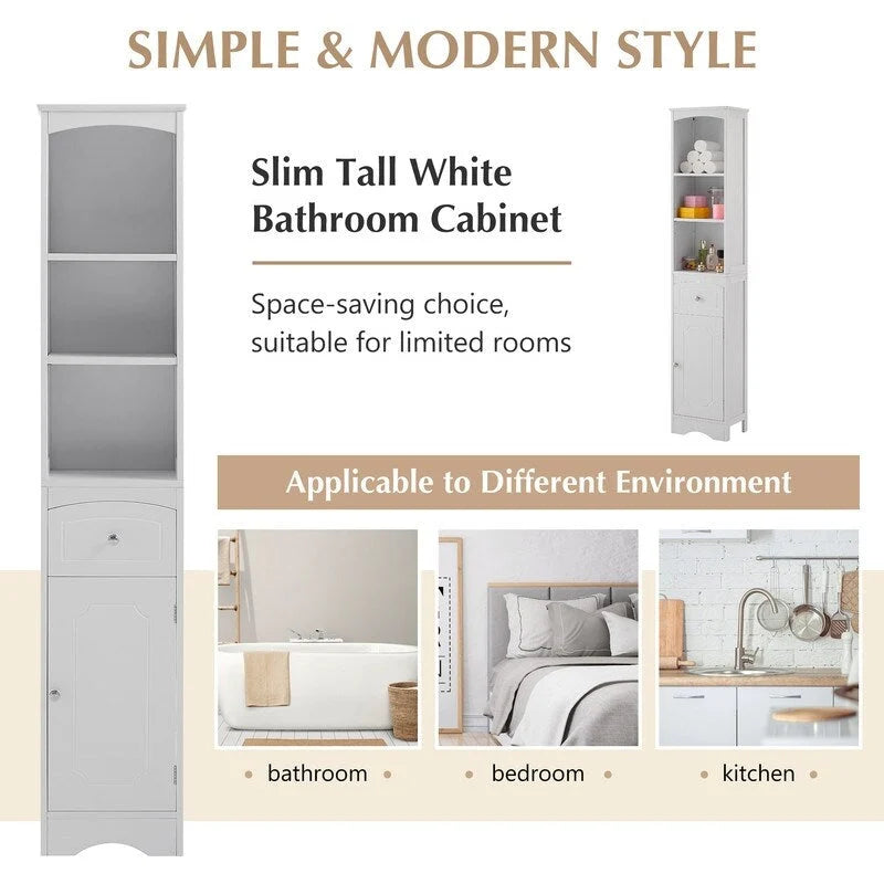 72 Bathroom Tall Cabinet with Drawer and 5 Adjustable Shelves