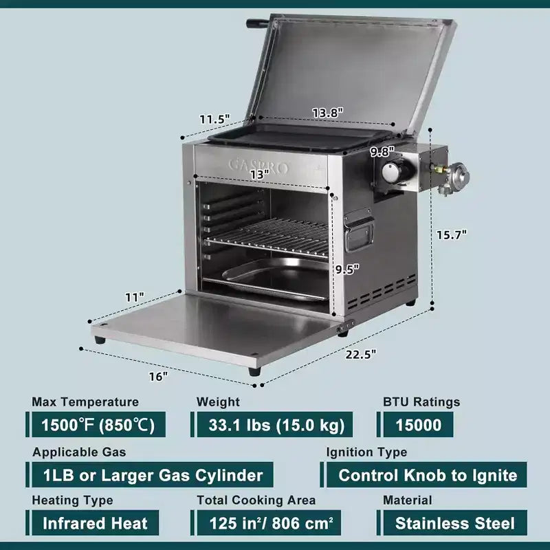GASPRO Multi-Tasking Propane Infrared Steak Grill, XL Steakhouse & Cast-Iron Griddle 2-in-1 Outdoor Cooking Master | 125 in Extra Large Cooking Area