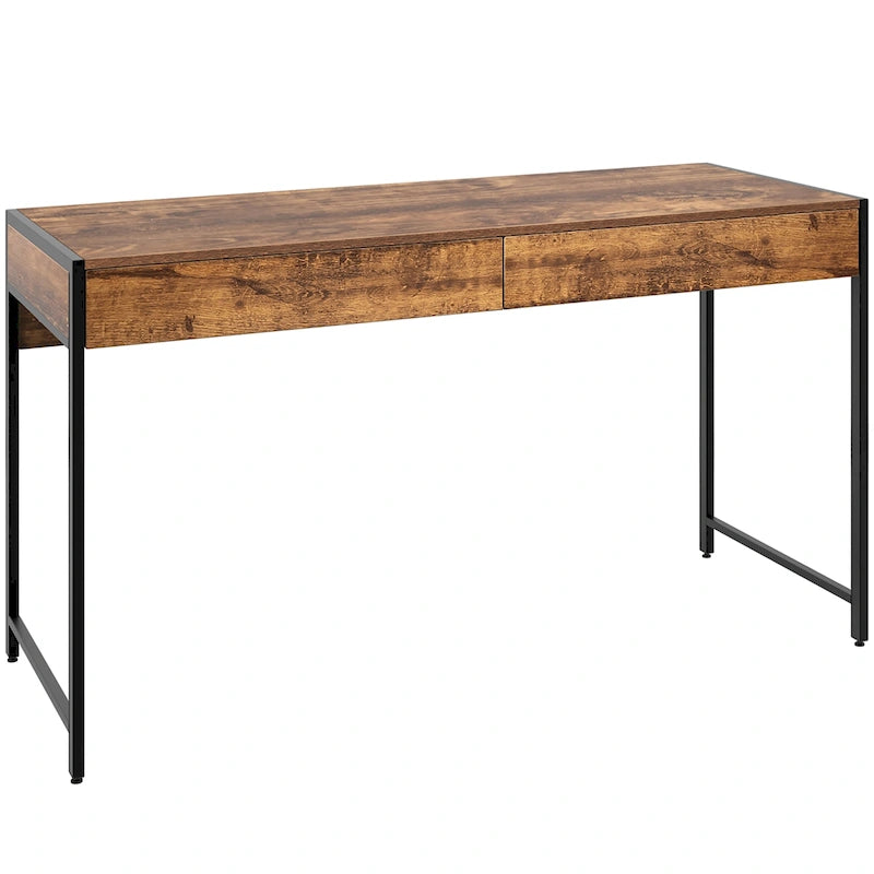 Writing Desk with 2 Drawers - Engineered Wood and Steel - 44 Inch