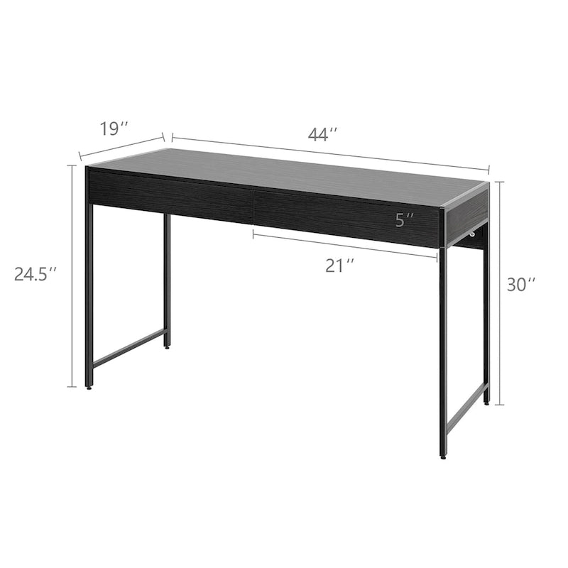 Writing Desk with 2 Drawers - Engineered Wood and Steel - 44 Inch