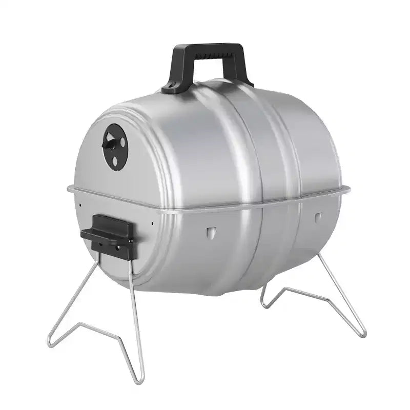 Americana Grills Keg A Que Charcoal BBQ Grill, Portable Outdoor Barbecue with Durable Powder Coated Hood, 186 Square Inch Cooking Area, Silver