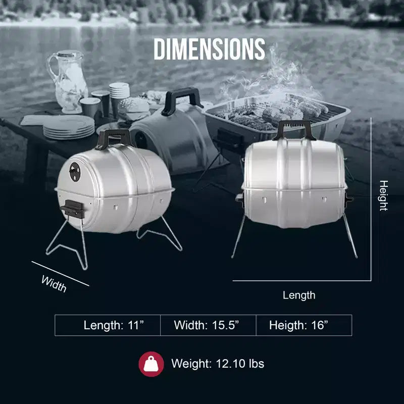 Barbecue au charbon de bois Americana Grills Keg A Que, barbecue portable d'extérieur avec couvercle durable revêtu par poudre, surface de cuisson de 186 pouces carrés, argent