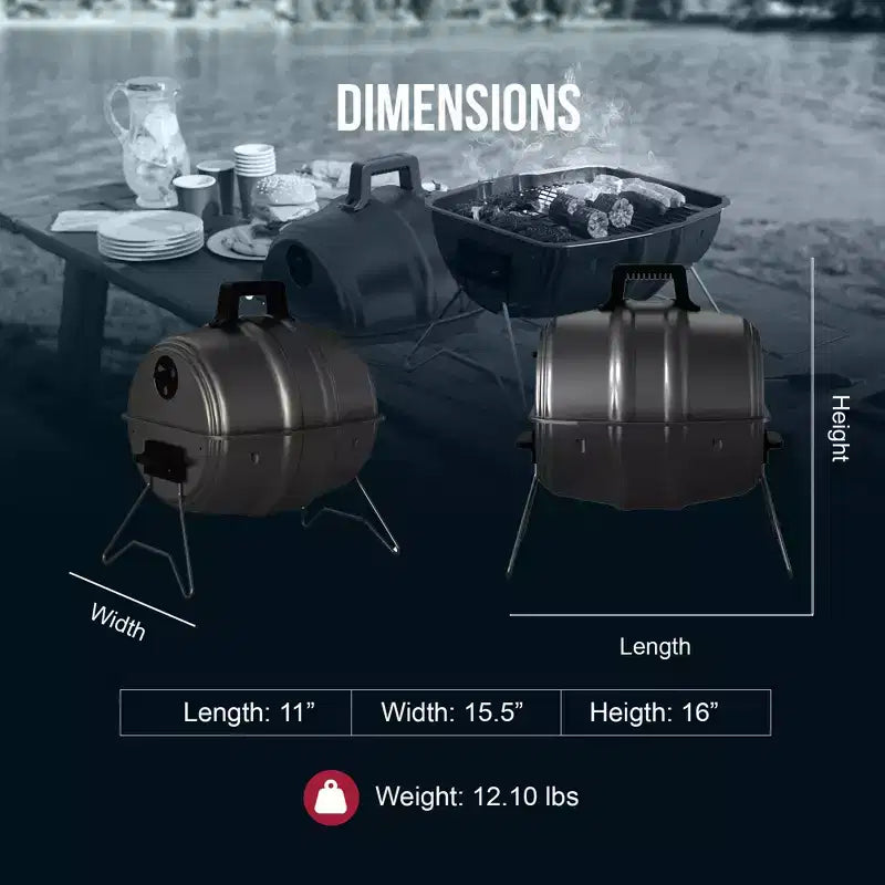 Barbecue au charbon de bois Americana Grills Keg A Que, barbecue extérieur portable avec couvercle et cuve durables recouverts de poudre, surface de cuisson de 186 pouces carrés, noir