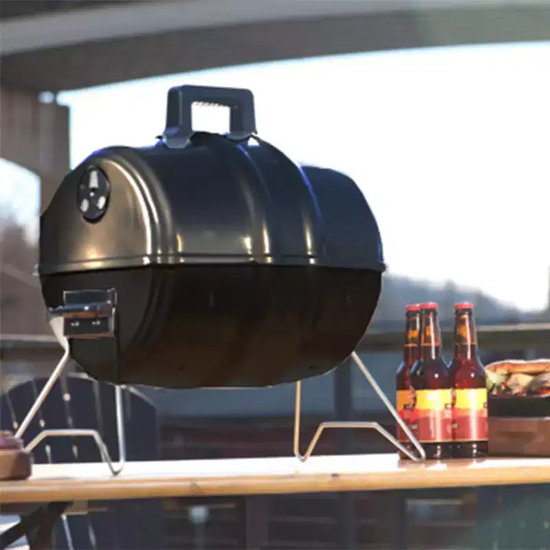 Barbecue au charbon de bois Americana Grills Keg A Que, barbecue extérieur portable avec couvercle et cuve durables recouverts de poudre, surface de cuisson de 186 pouces carrés, noir