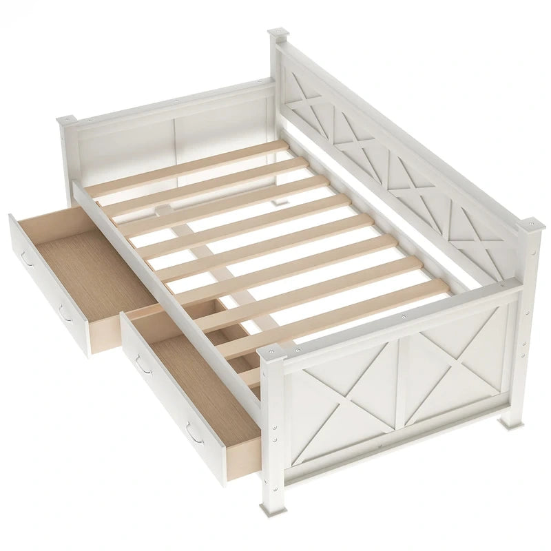 Twin Size Wooden Modern and Rustic Casual Style Daybed, Cream White