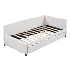 Lit de repos capitonné avec tiroir-lit, cadre de lit de jour double, sommier tapissier non nécessaire, tissu en lin (beige)