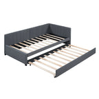 Lit de repos capitonné avec tiroir-lit, cadre de lit de jour double, sommier tapissier non nécessaire, tissu en lin (beige)
