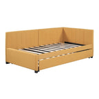 Lit de repos capitonné avec tiroir-lit, cadre de lit de jour double, sommier tapissier non nécessaire, tissu en lin (beige)
