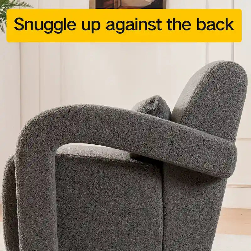 Cozy white Teddy Fabric Armchair - Modern Sturdy Lounge Chair with Curved Arms and Thick Cushioning for Plush Comfort