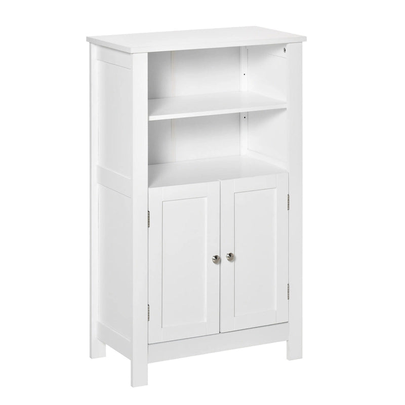 Meuble de Rangement de Salle de Bain Blanc avec Deux Portes et 2 Étagères Réglables - MDF