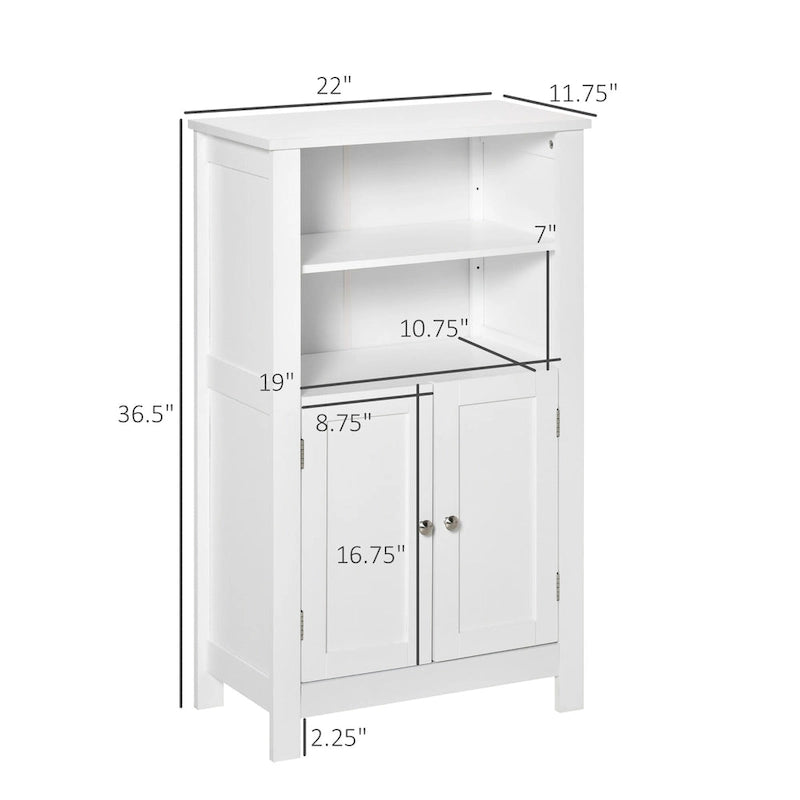 White Bathroom Storage Cabinet with Double Doors and 2 Adjustable Shelves - MDF