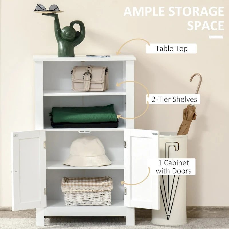 White Bathroom Storage Cabinet with Double Doors and 2 Adjustable Shelves - MDF