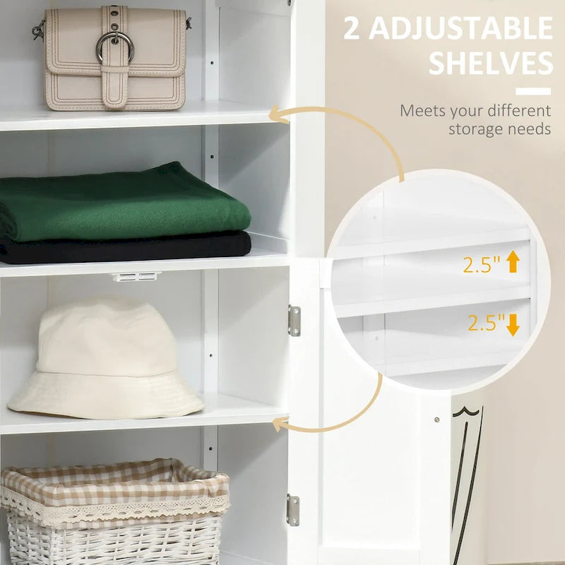 Meuble de Rangement de Salle de Bain Blanc avec Deux Portes et 2 Étagères Réglables - MDF