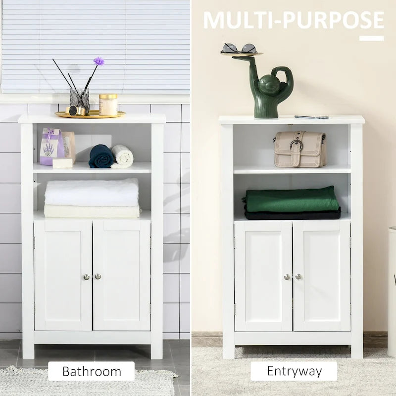 Meuble de Rangement de Salle de Bain Blanc avec Deux Portes et 2 Étagères Réglables - MDF