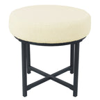 Round Upholstered top Ottoman on metal frame - Cream Faux Sheepskin